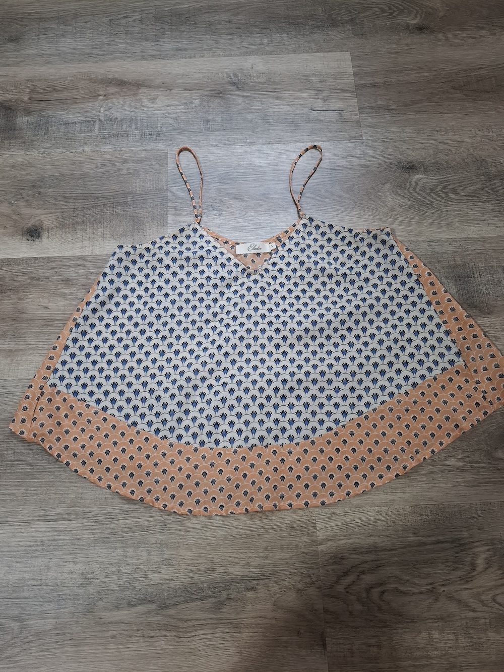 Elodie Blue and Peach Printed Spaghetti-Strap Cami Size Small